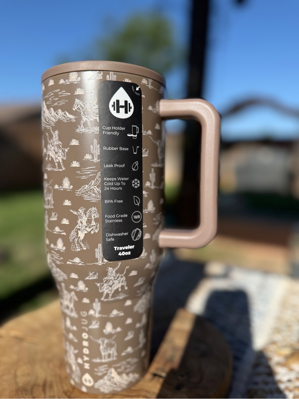 HydroJug Brown with White Scenic Pattern Travel Mug